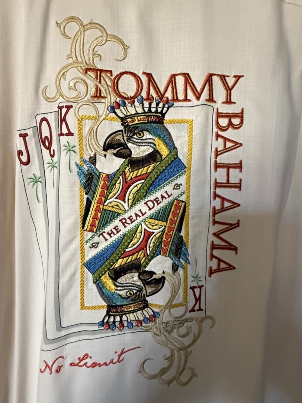 Tommy Bahama Silk Embroidered Poker/card theme back SS Camp Shirt SZ XL/TG